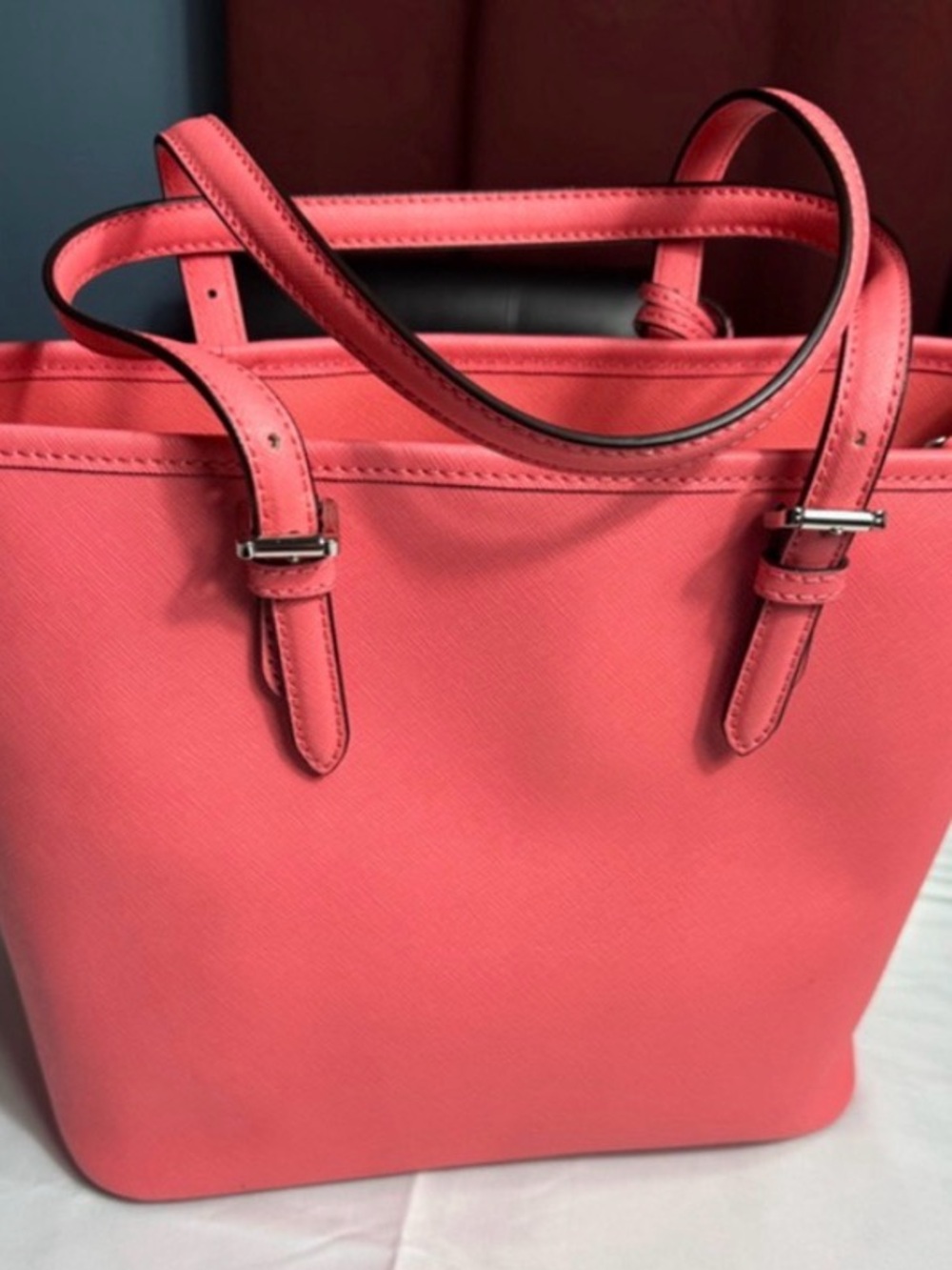 Michael Kors Coral Pink Leather Tote with Front Pocket - Picture 8 of 14